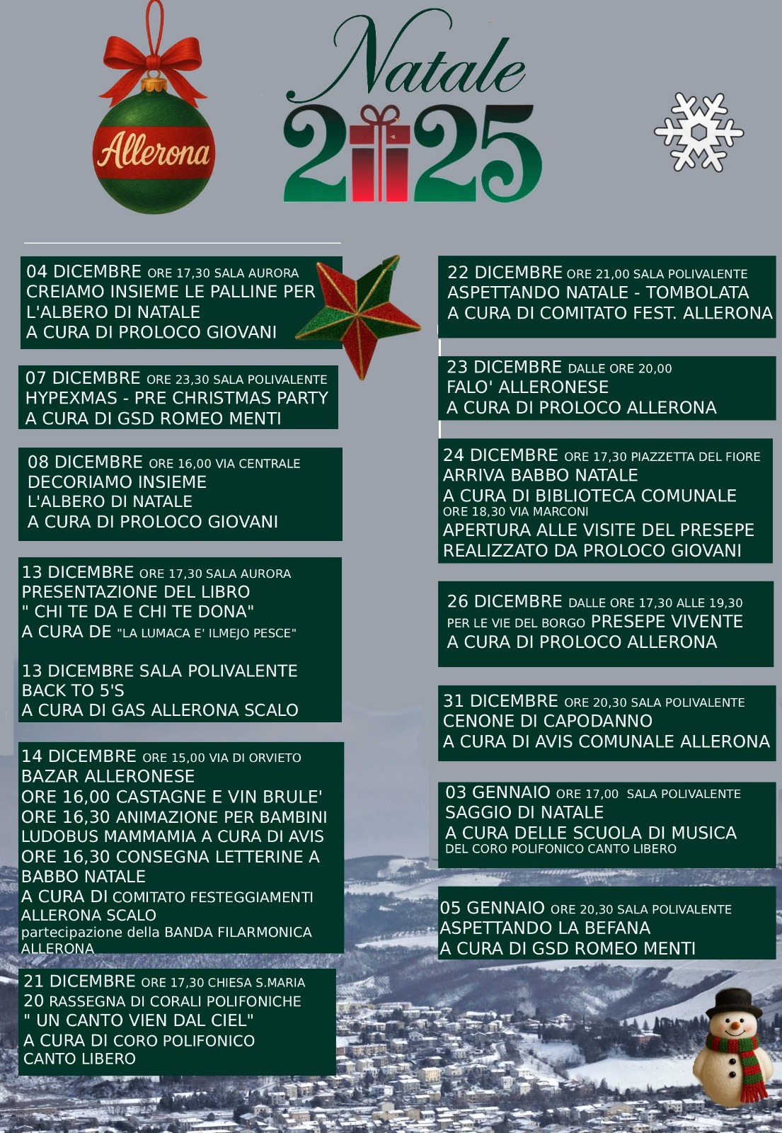 Programme of Natale ad Allerona 2025